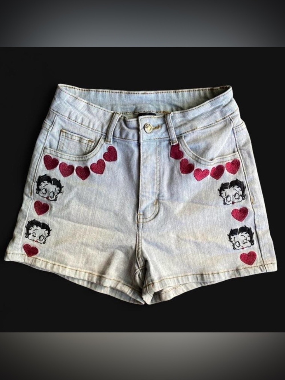 ROMWE Betty Boop 5-Pocket Denim Fitted Shorts Women S